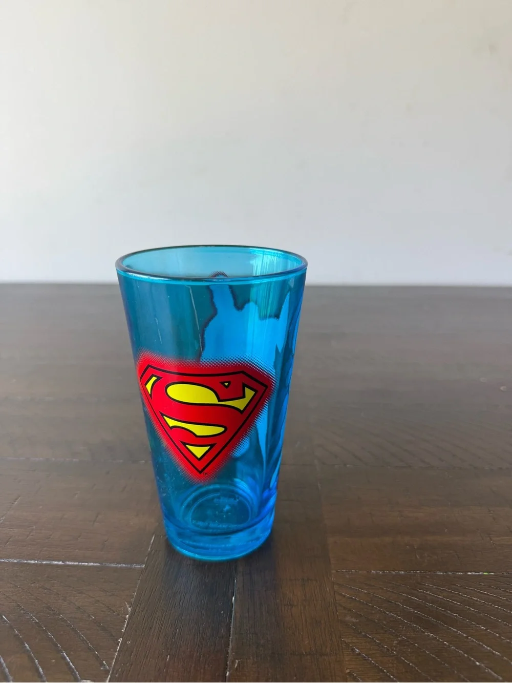 Superman Blue Glass Cup 16oz